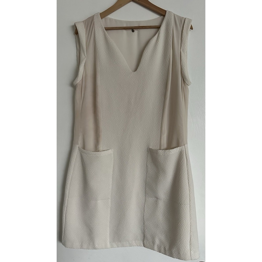 Rebecca Taylor Silk Panel Shift Dress Sleeveless Ivory Pockets Lined V Neck 10